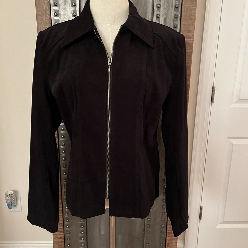 Classic Dressbarn Faux Suede Black Zip-Front Blazer - M